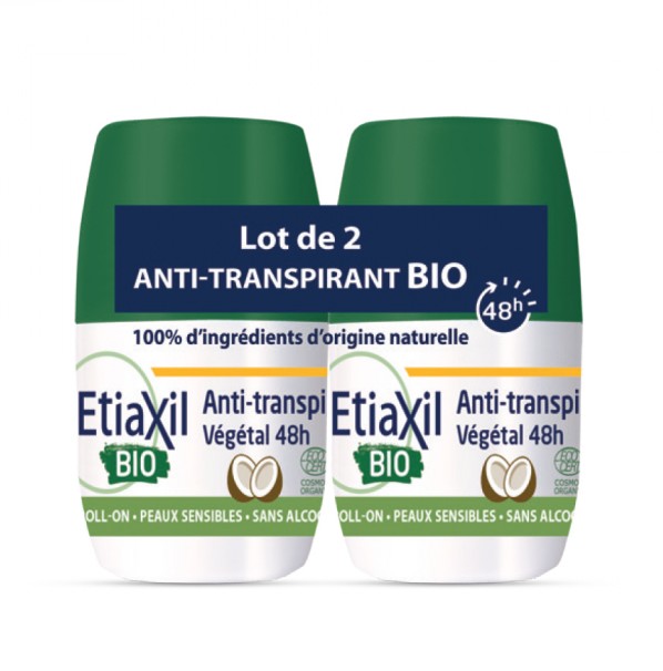 Etiaxil Bio Déodorant Anti-Transpirant Végétal 48H Roll-on Lot de 2